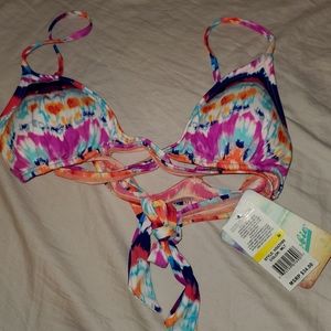 Hobie tie dye M bikini wrap top NWT
